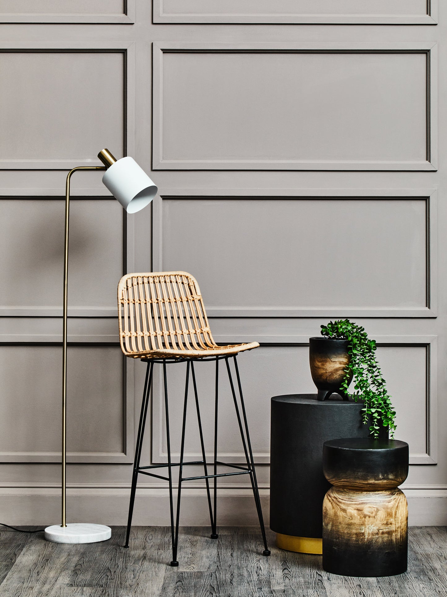 Floor lamp styled in a light, contemporary interior setting