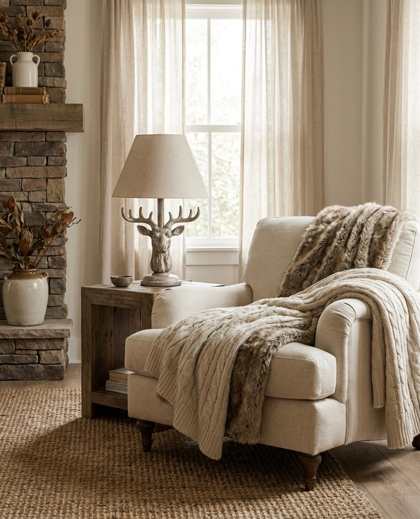 Animal Stag Head Lamp - Stonewash