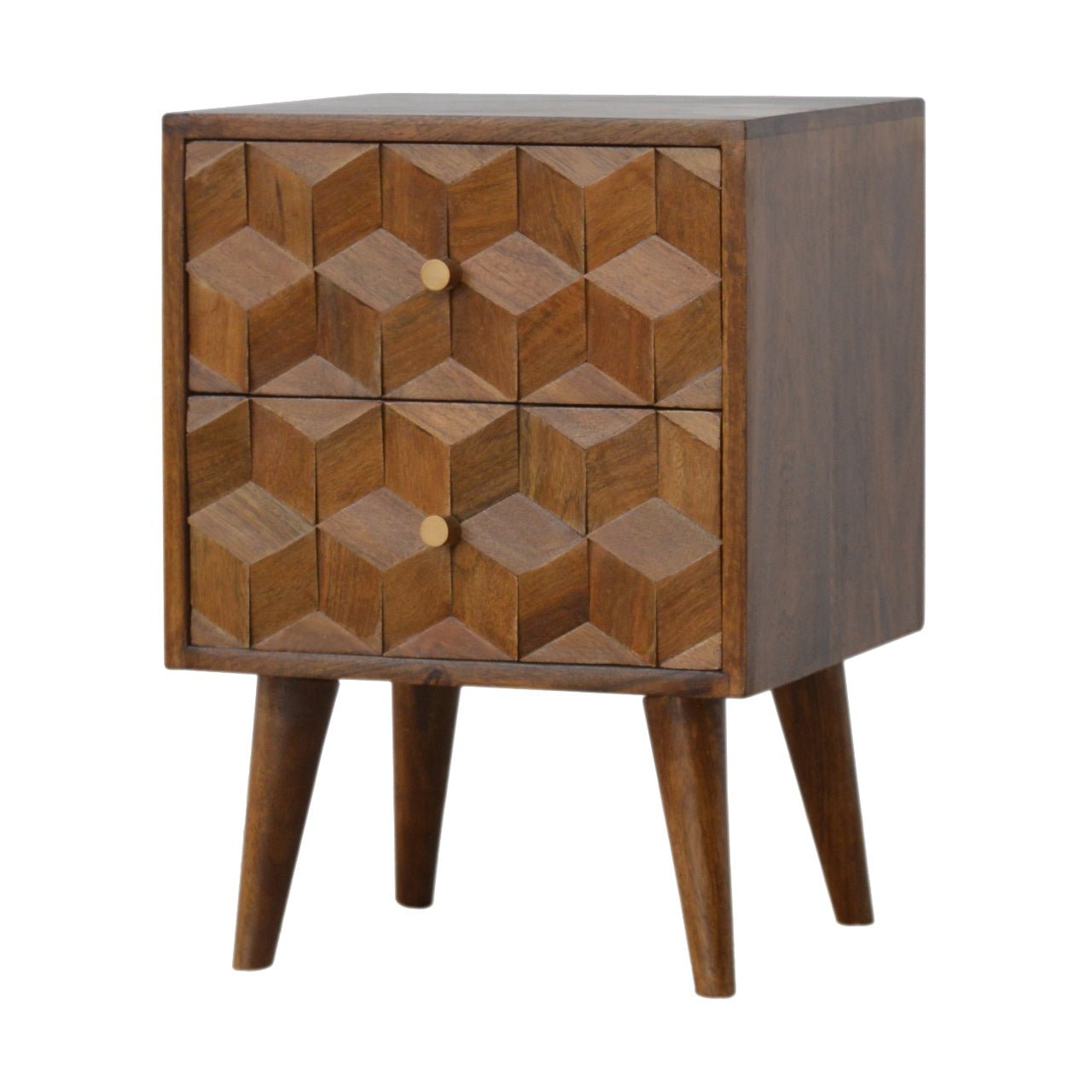 Chestnut Cube Carved Bedside - Home Chairs