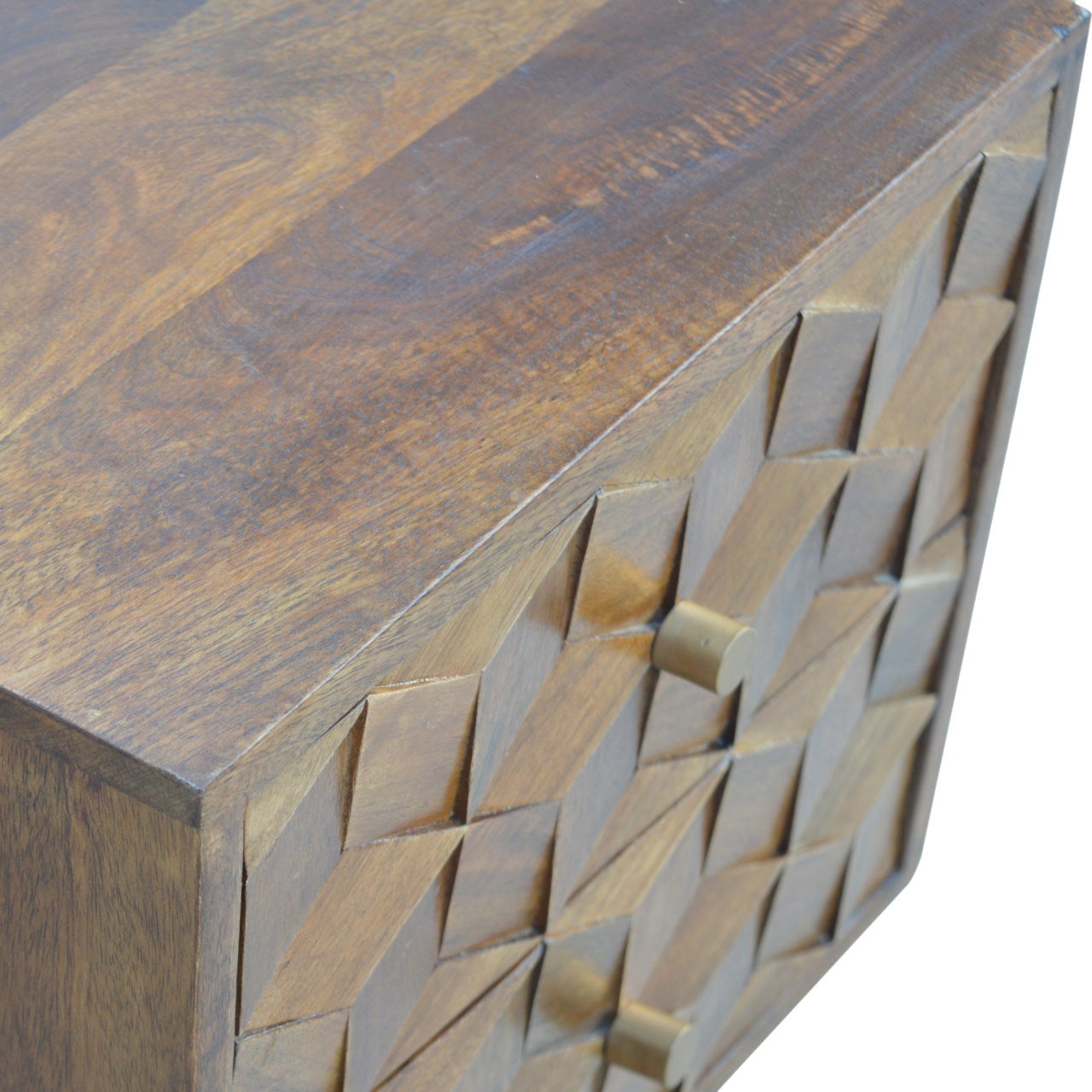 Chestnut Cube Carved Bedside - Home Chairs