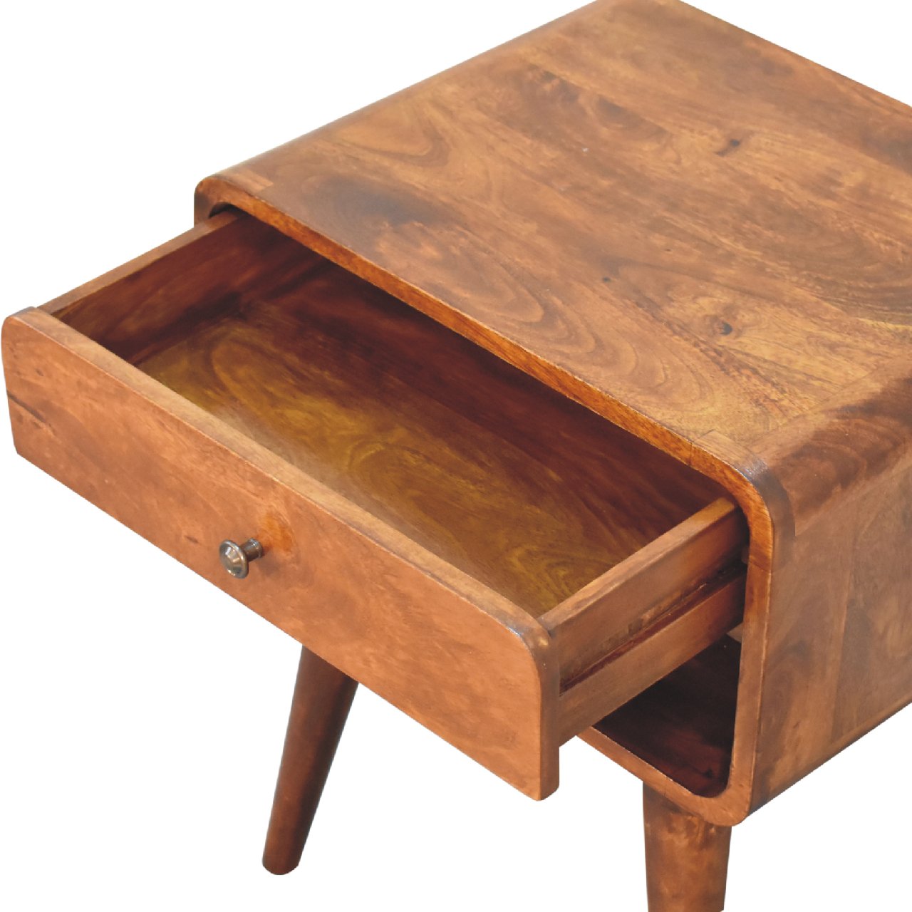 Curve Open Slot Chestnut Bedside - Home Chairs