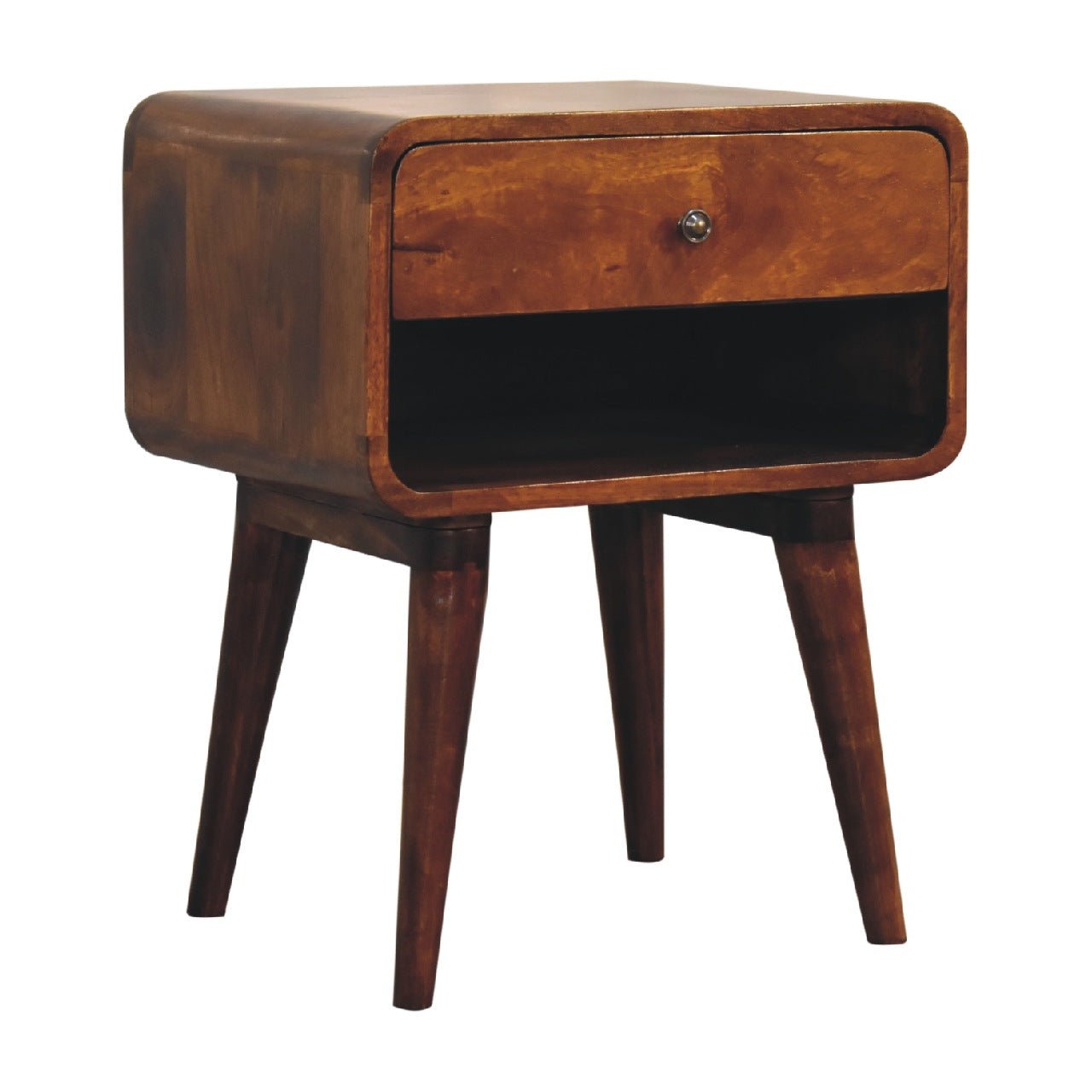 Curve Open Slot Chestnut Bedside - Home Chairs