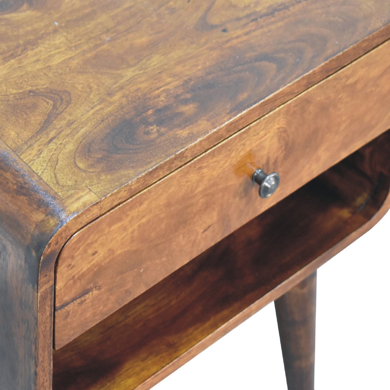 Curve Open Slot Chestnut Bedside - Home Chairs