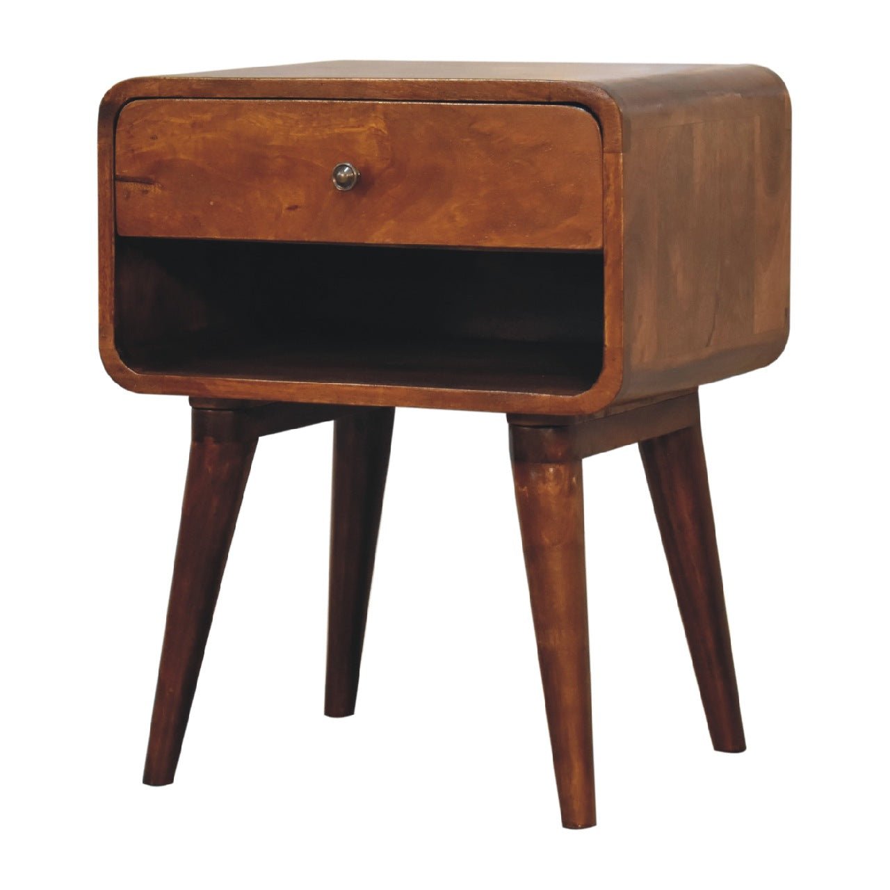 Curve Open Slot Chestnut Bedside - Home Chairs