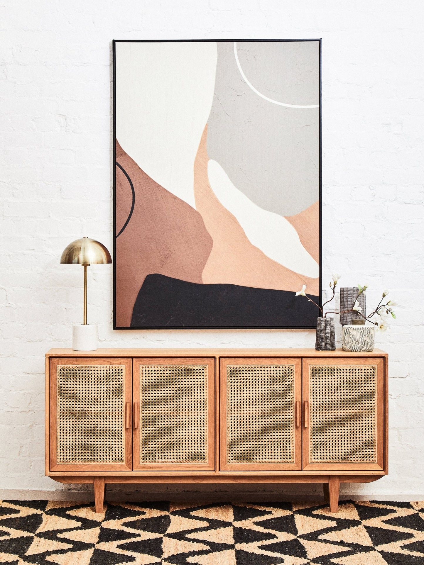 Sideboard styled in a calm, natural interior setting