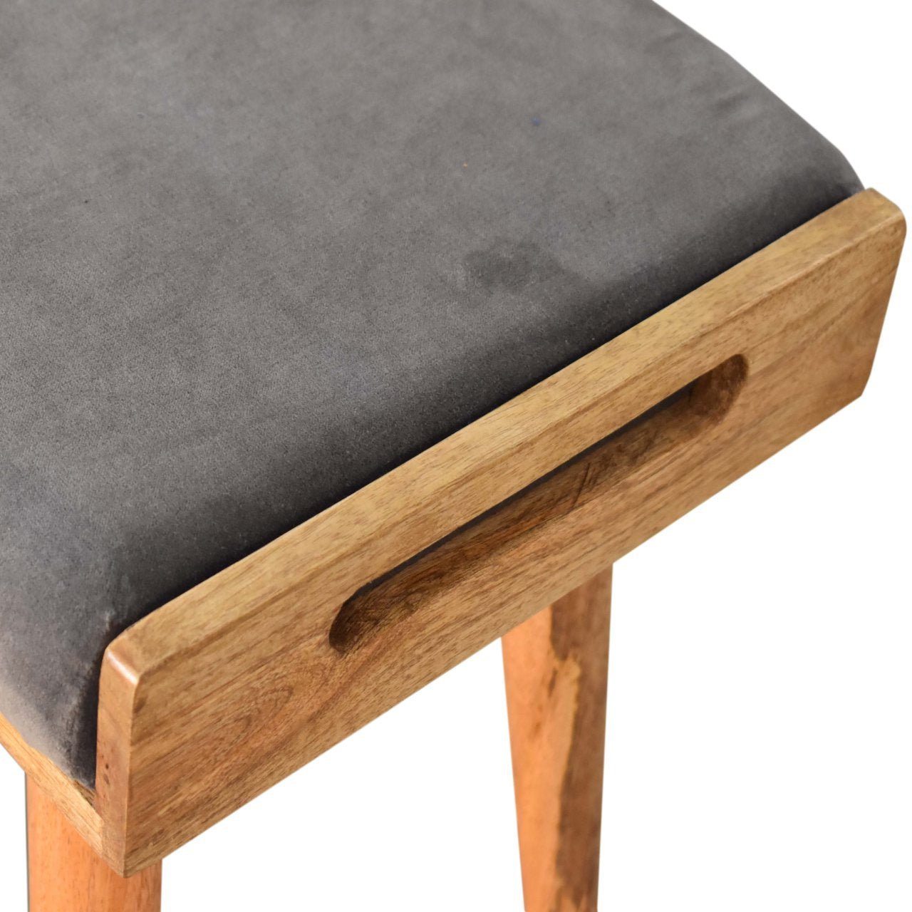 Grey Velvet Tray Style Footstool - Home Chairs