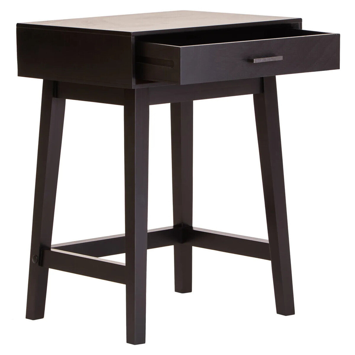 Single drawer bedside table with pine wood frame in black with open drawer