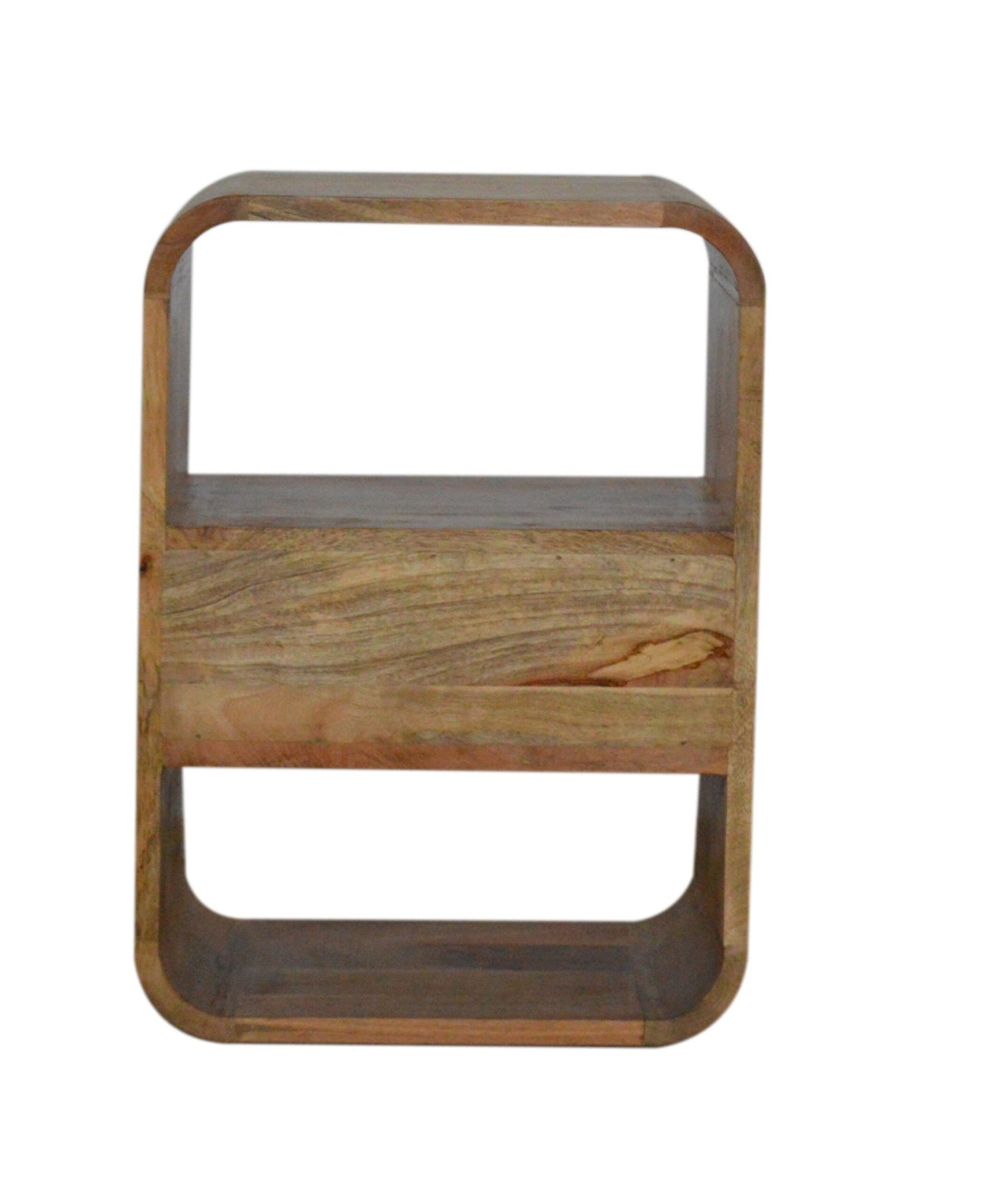 Bedside table with open shelf and drawer, rear view