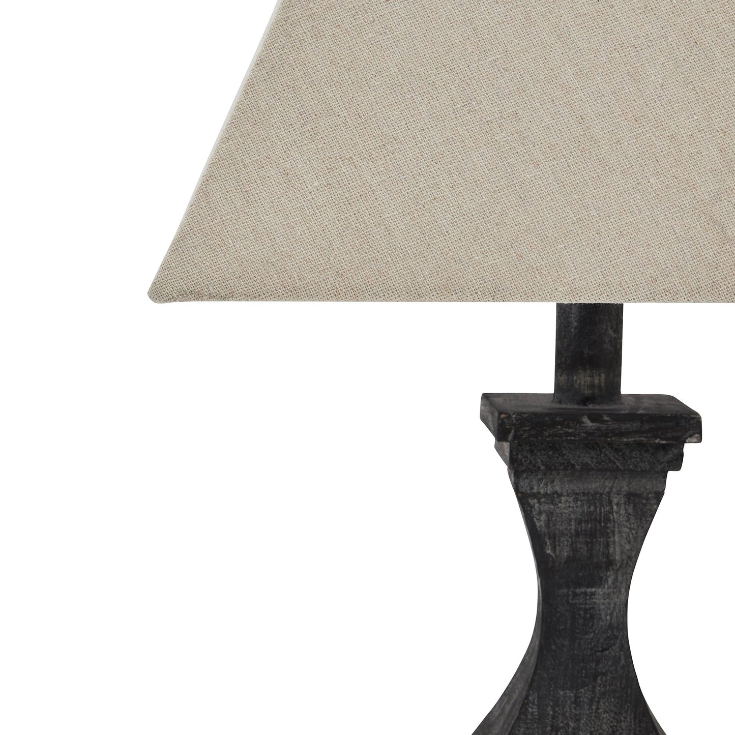 Neutral fabric lampshade with tapered shape, close up