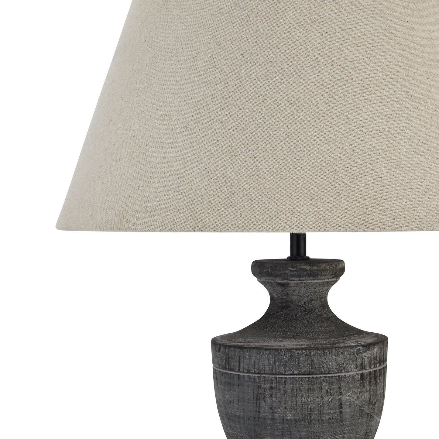 Neutral fabric lampshade with tapered shape, close up