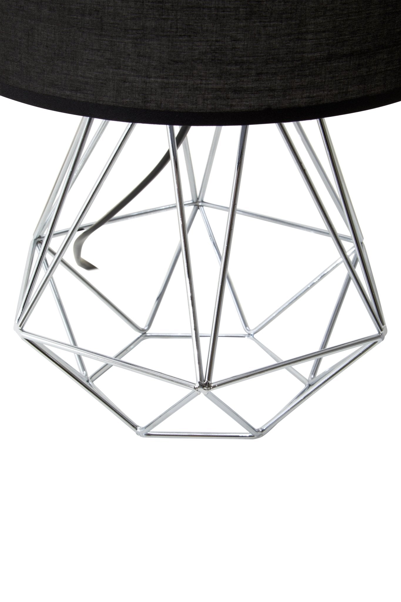 Geometric chrome lamp base with open structure, detail