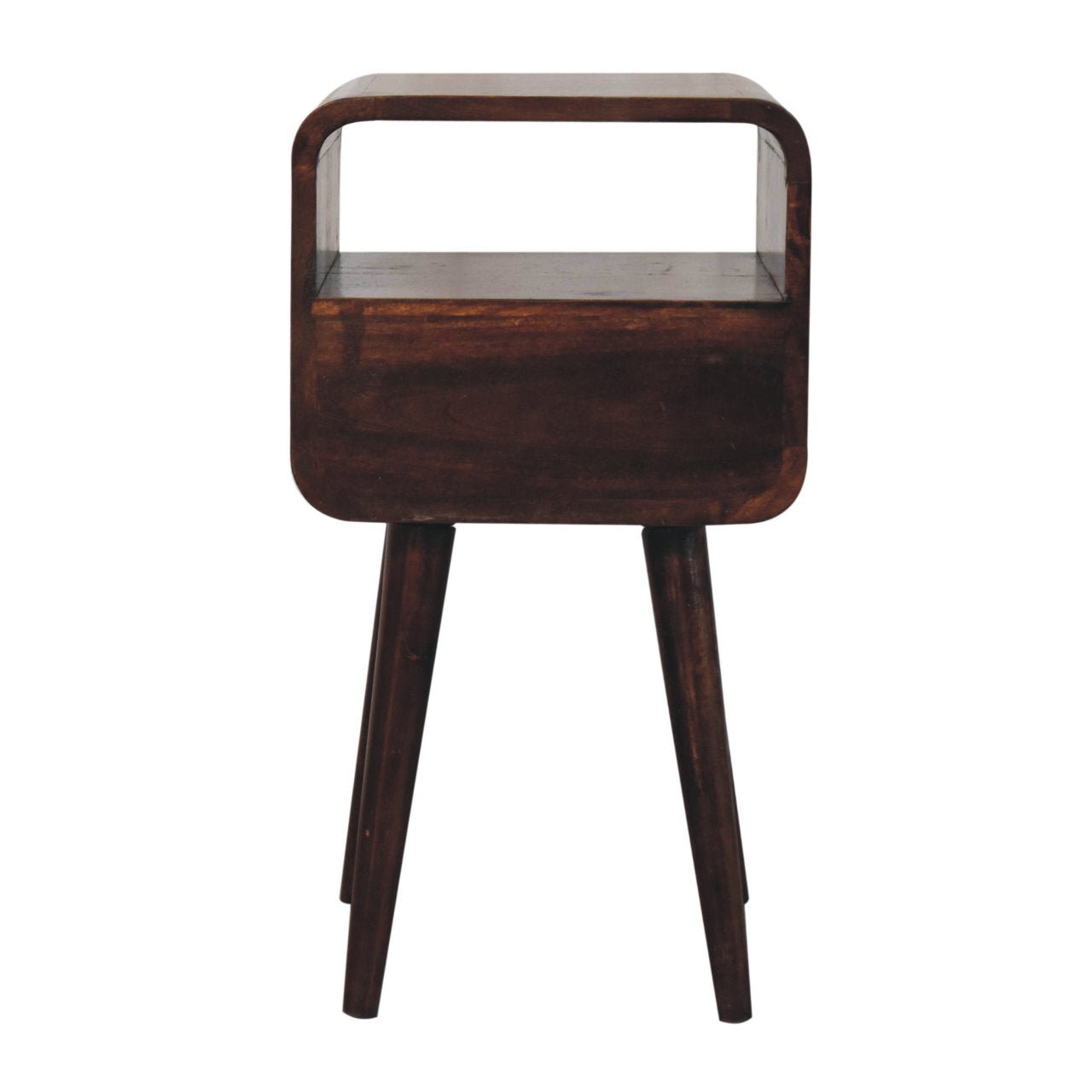 Mini California Walnut Curved Bedside with Open Slot - Home Chairs