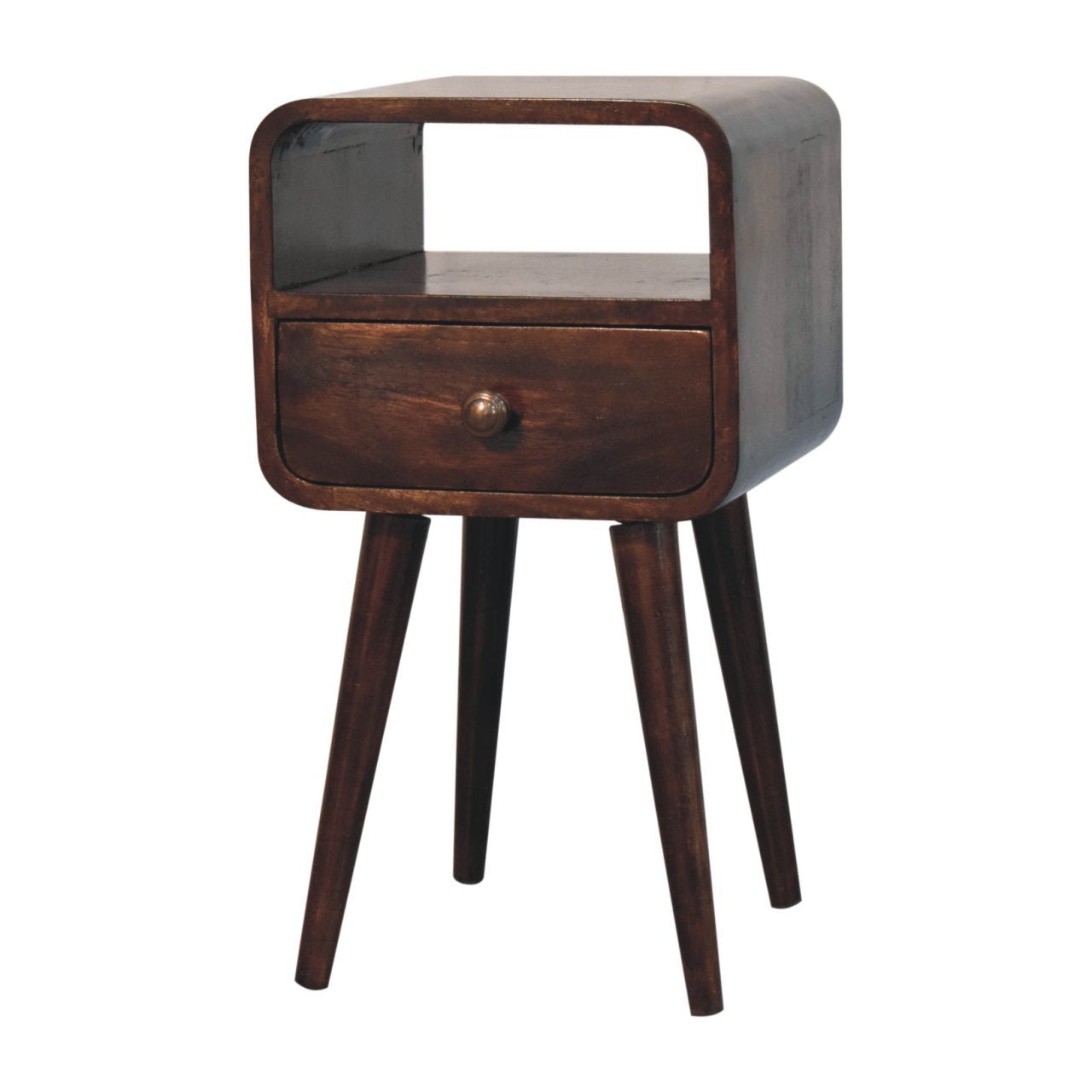 Mini California Walnut Curved Bedside with Open Slot - Home Chairs