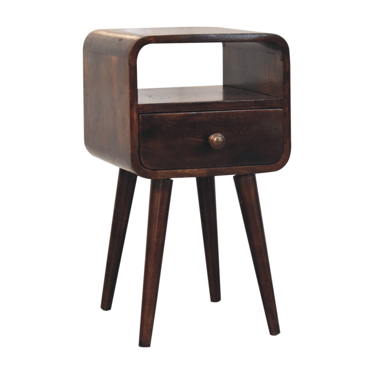 Mini California Walnut Curved Bedside with Open Slot - Home Chairs
