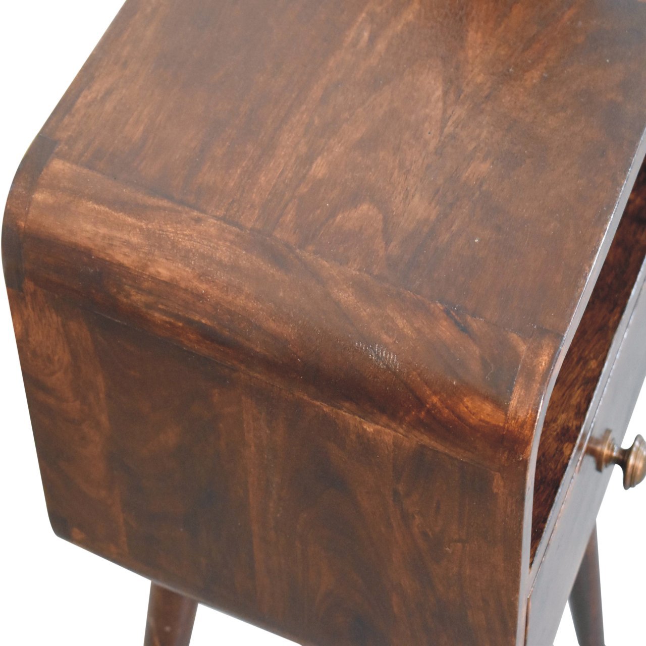 Mini California Walnut Curved Bedside with Open Slot - Home Chairs