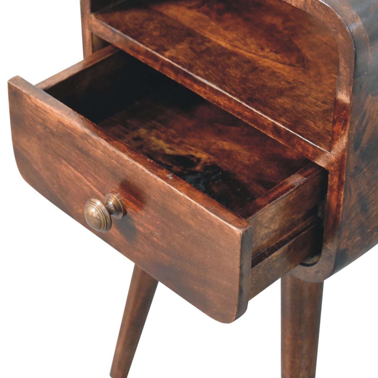 Mini California Walnut Curved Bedside with Open Slot - Home Chairs