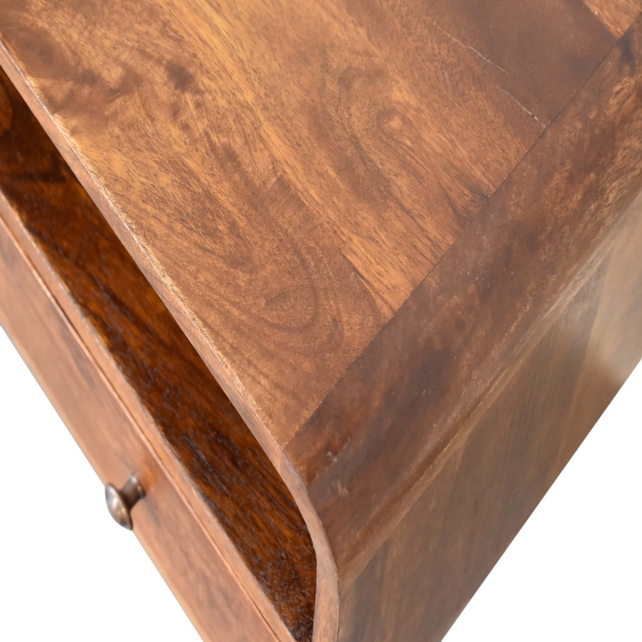 Mini Chestnut Curved Media Unit with 2 Drawers - Home Chairs