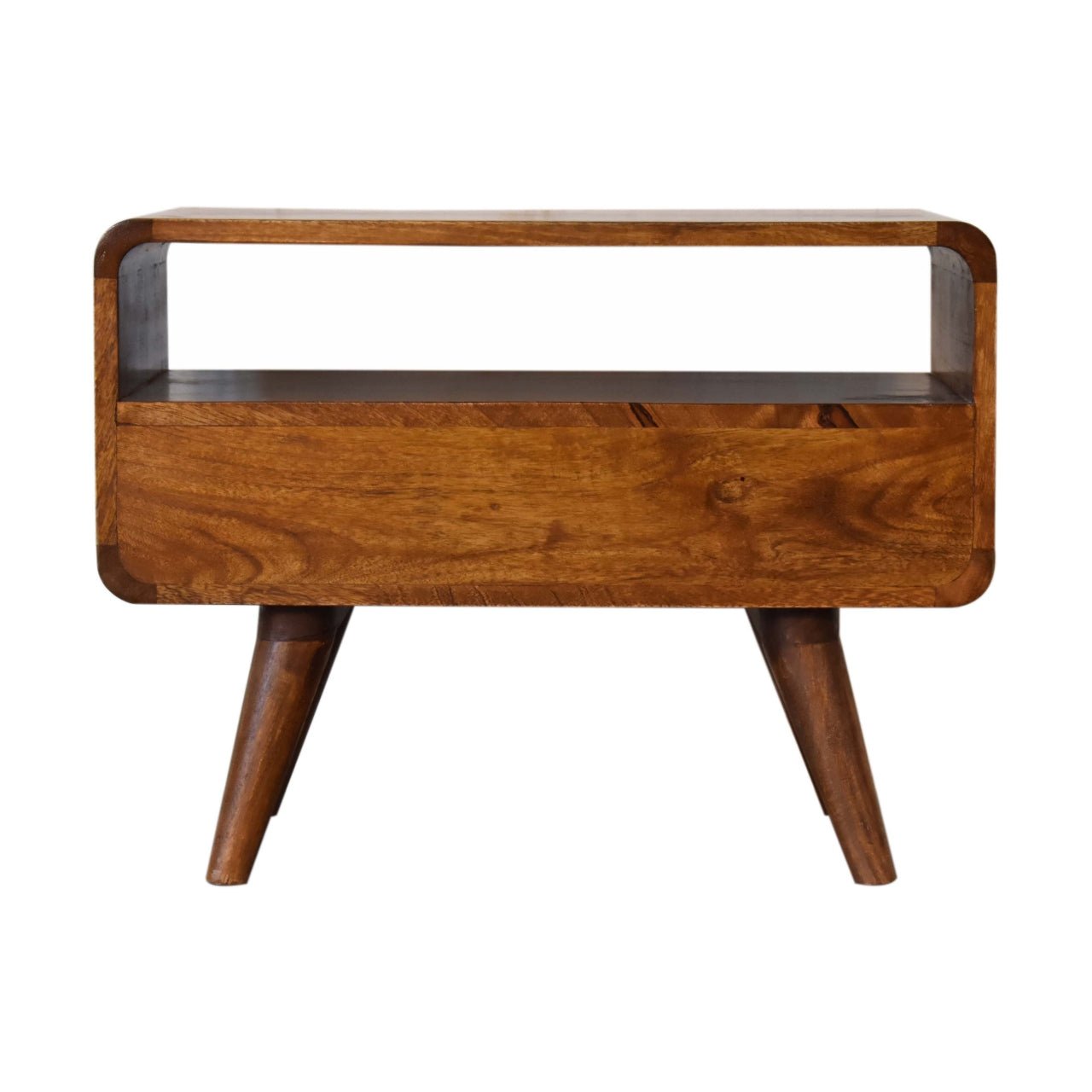 Mini Chestnut Curved Media Unit with 2 Drawers - Home Chairs