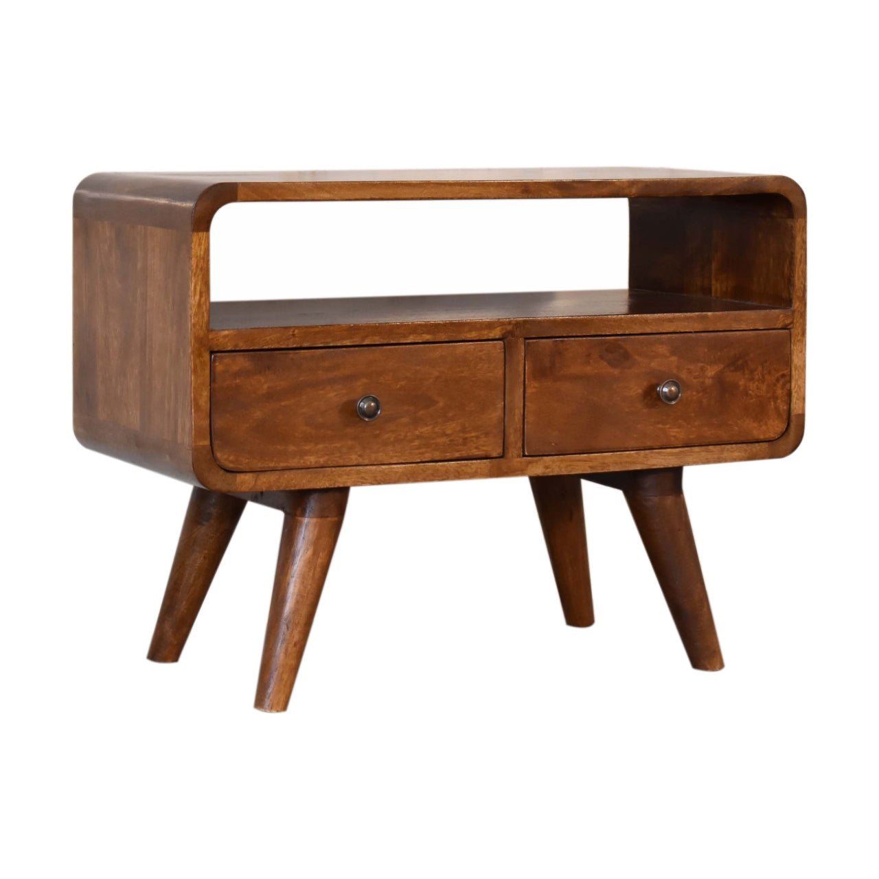 Mini Chestnut Curved Media Unit with 2 Drawers - Home Chairs