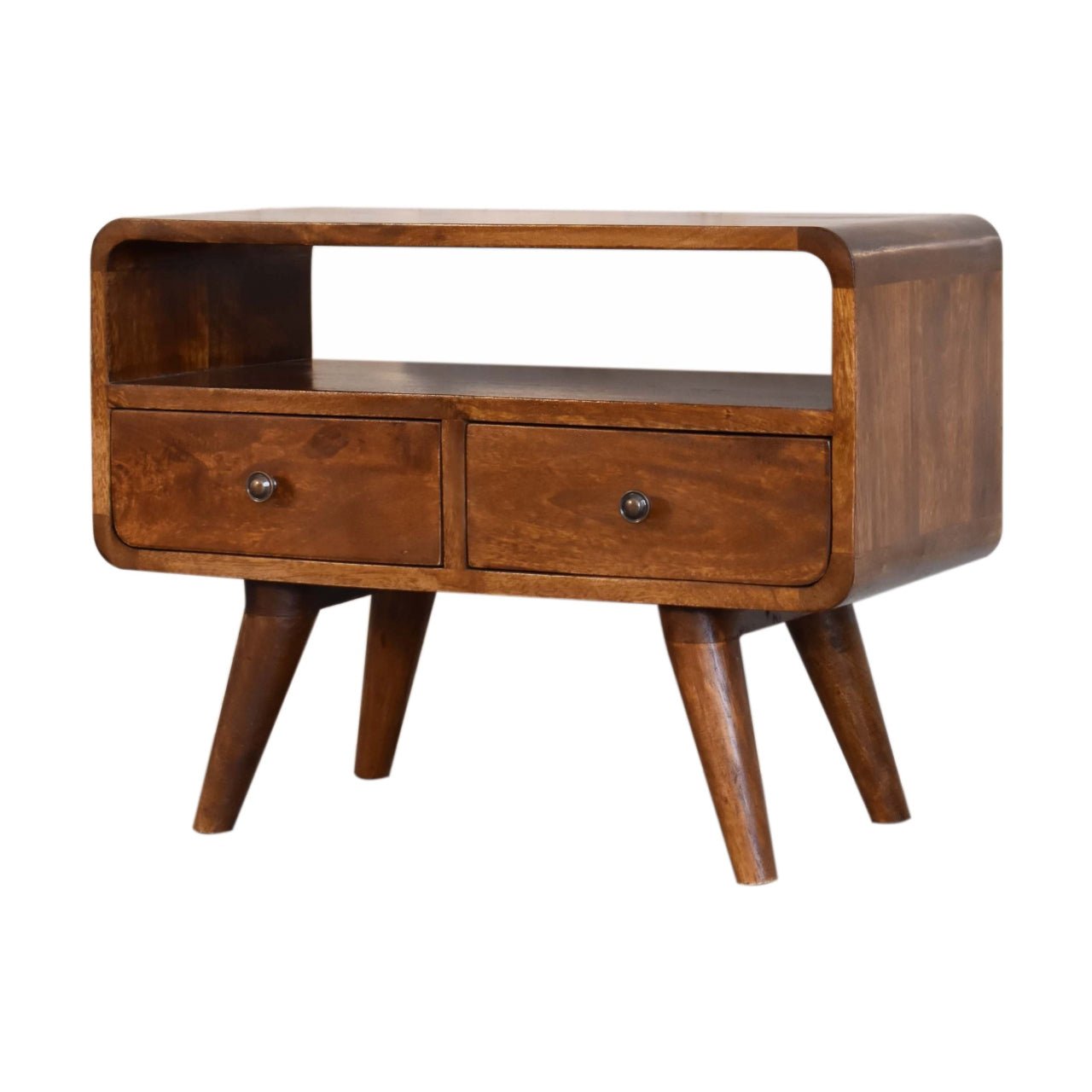 Mini Chestnut Curved Media Unit with 2 Drawers - Home Chairs