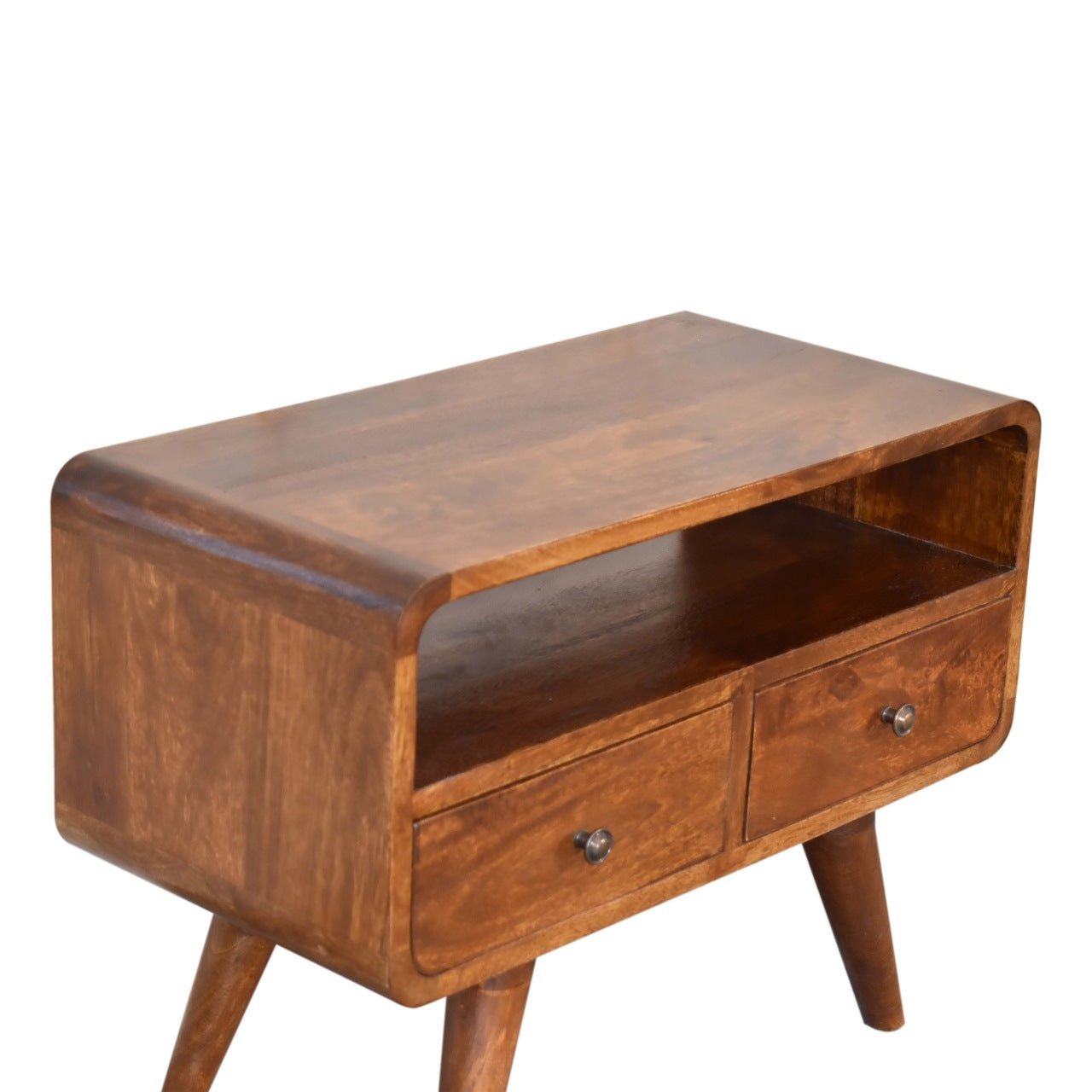 Mini Chestnut Curved Media Unit with 2 Drawers - Home Chairs