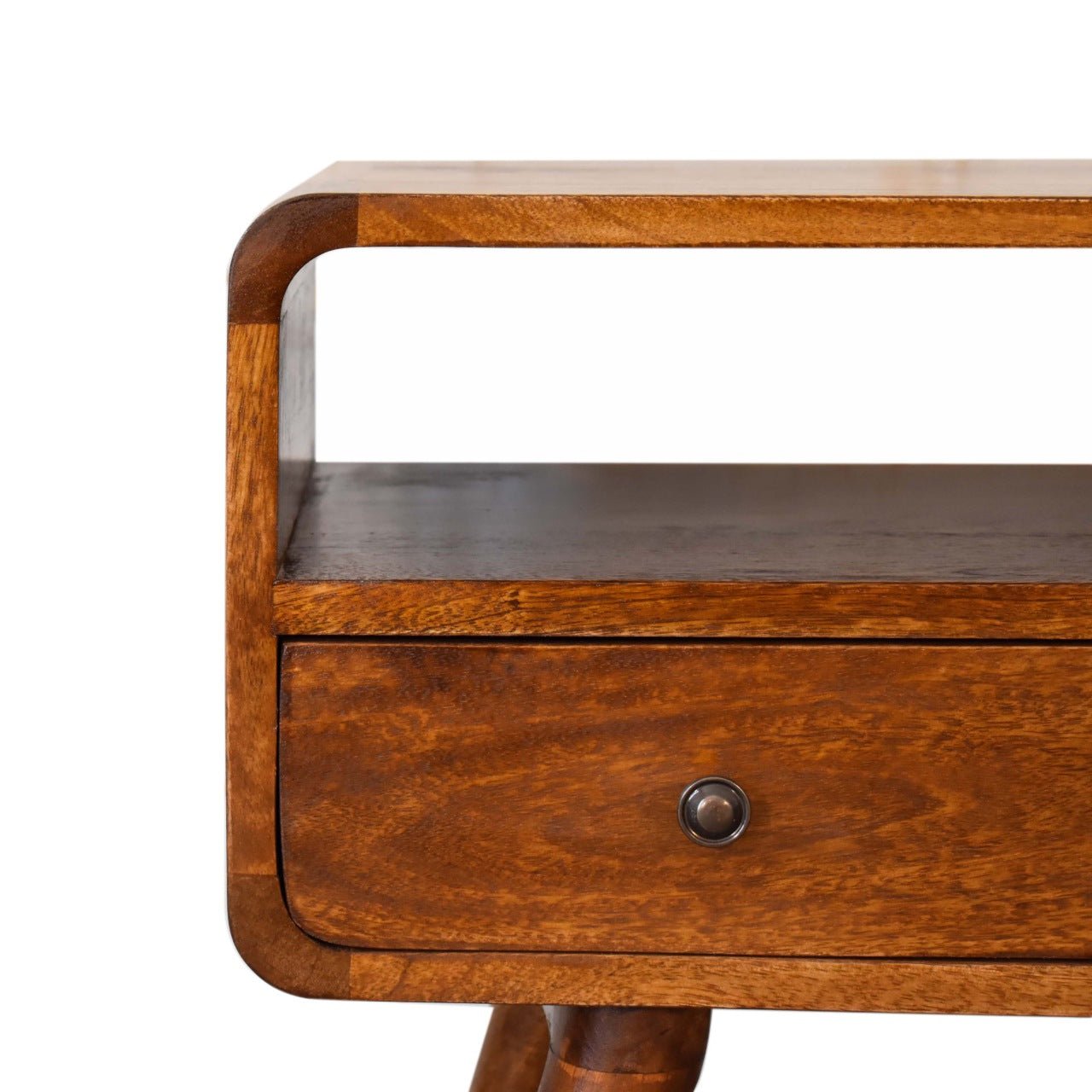 Mini Chestnut Curved Media Unit with 2 Drawers - Home Chairs