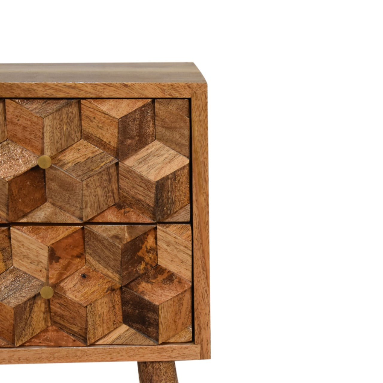 Mini Cube Carved 2 Drawer Bedside - Home Chairs