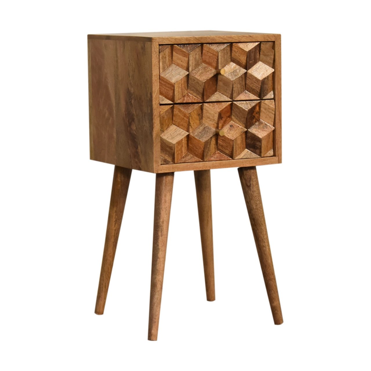 Mini Cube Carved 2 Drawer Bedside - Home Chairs