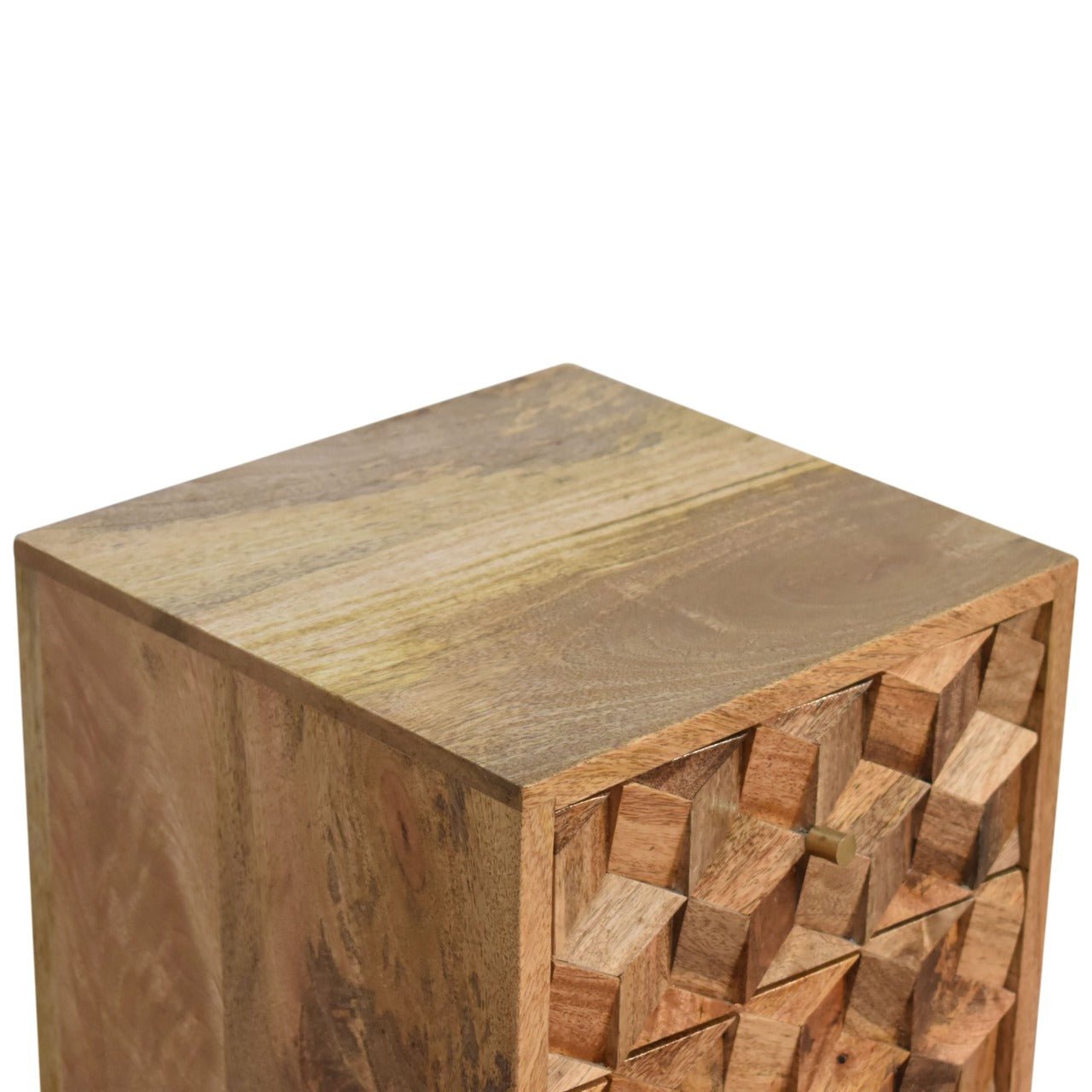Mini Cube Carved 2 Drawer Bedside - Home Chairs