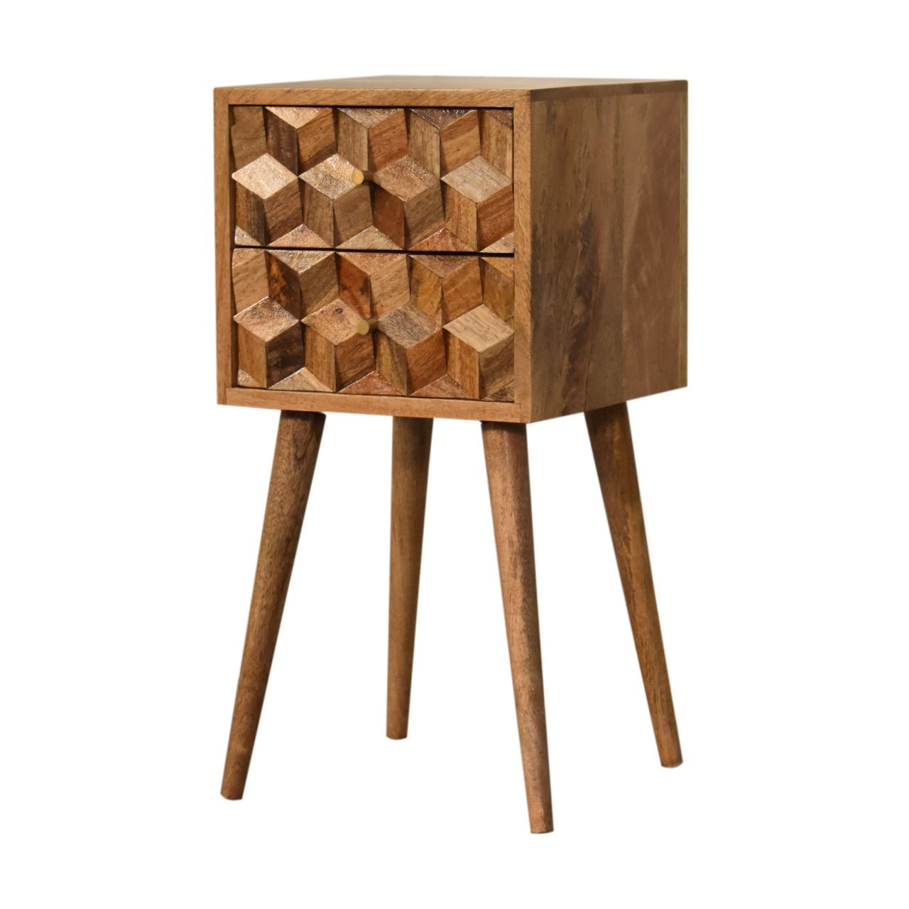 Mini Cube Carved 2 Drawer Bedside - Home Chairs