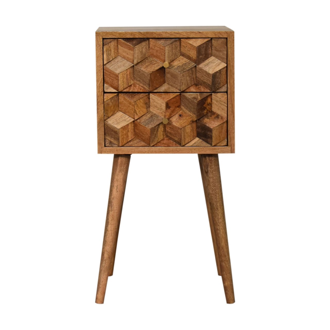 Mini Cube Carved 2 Drawer Bedside - Home Chairs