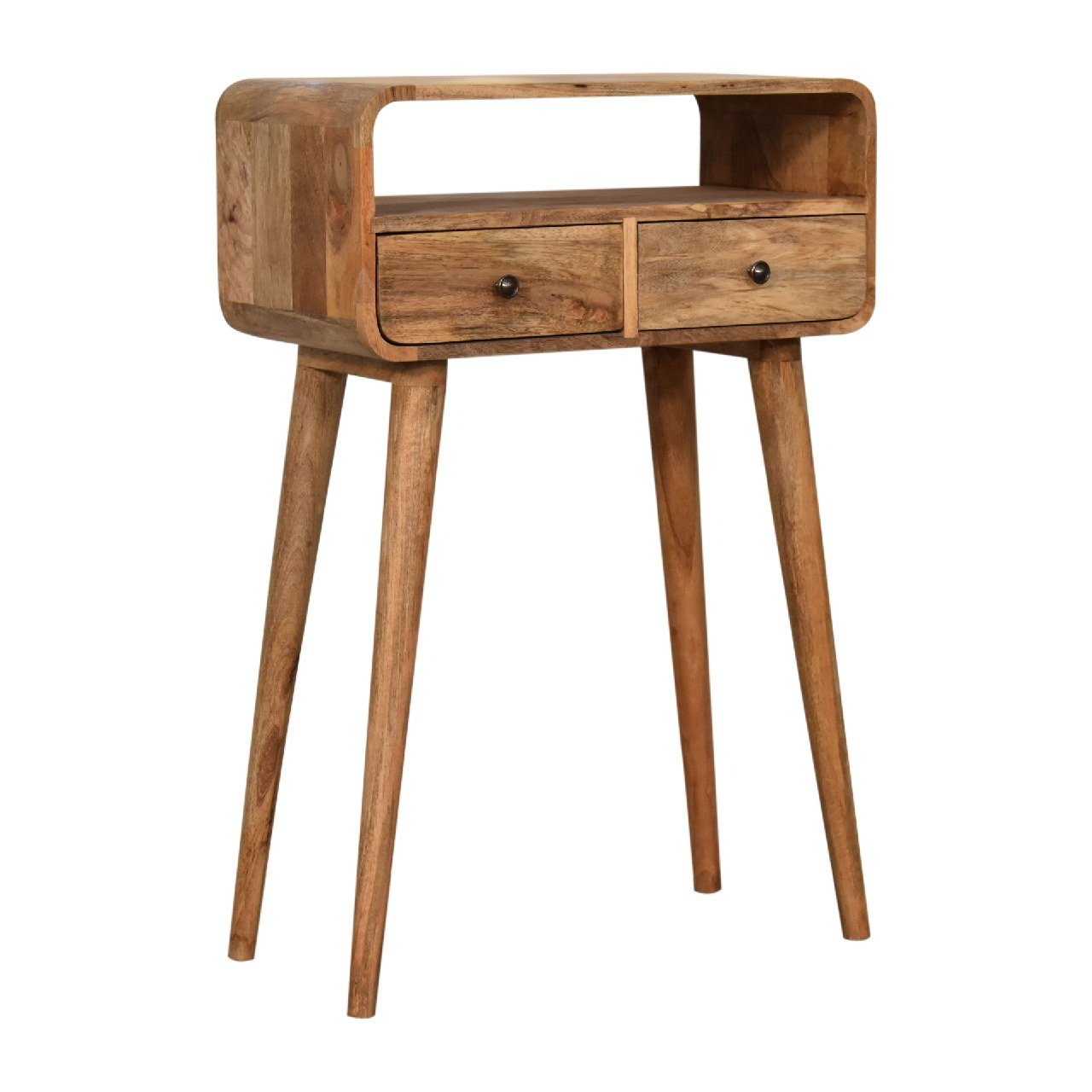 Mini Curved Oak - ish Console Table - Home Chairs