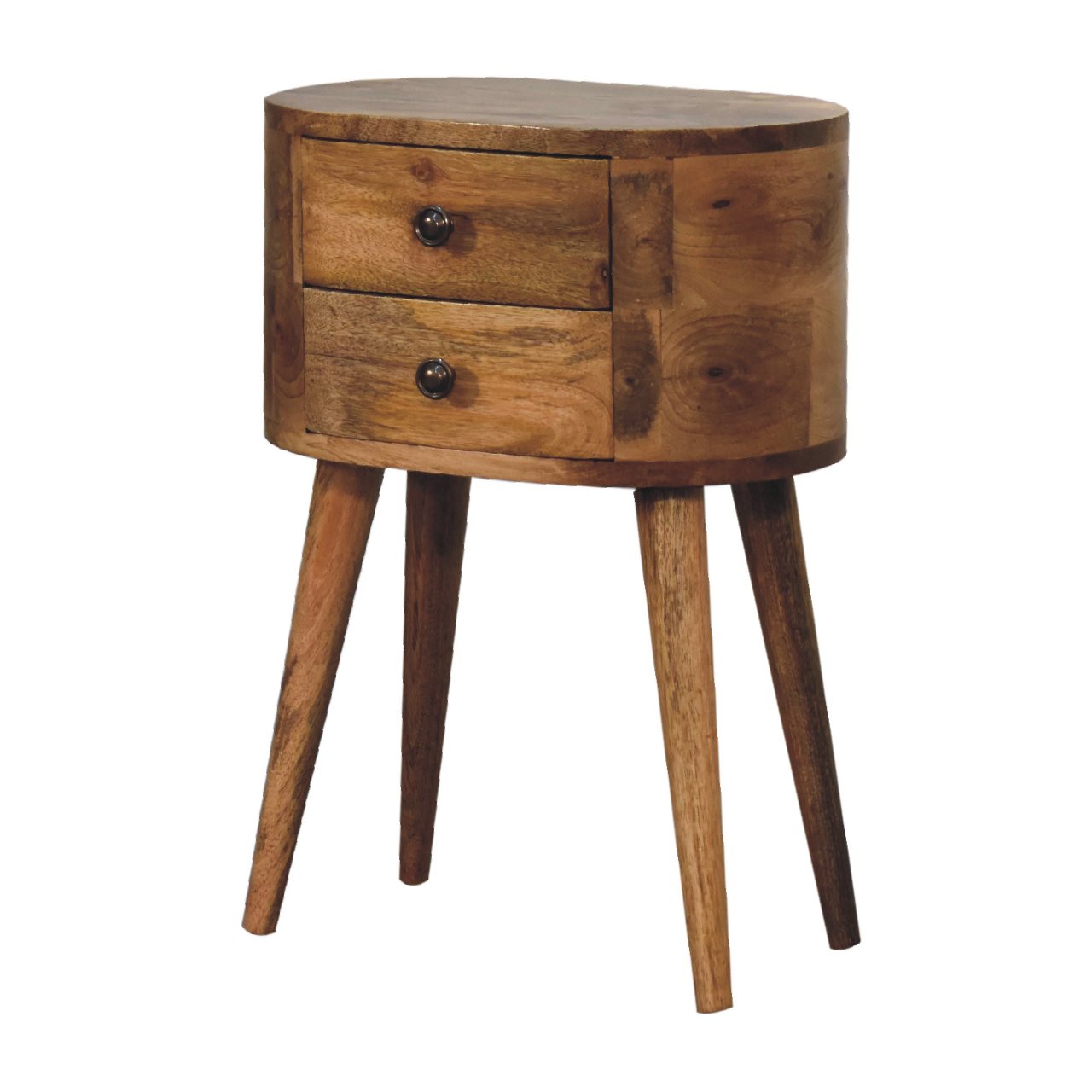Mini Oak - ish Rounded Bedside Table - Home Chairs