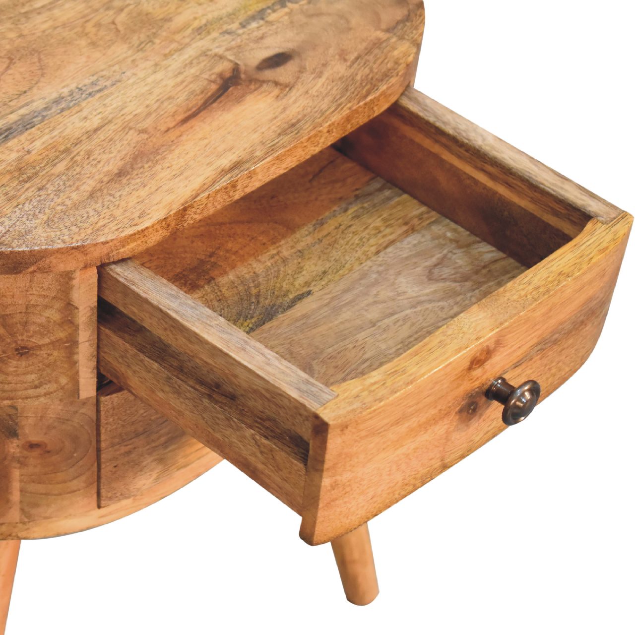 Mini Oak - ish Rounded Bedside Table - Home Chairs