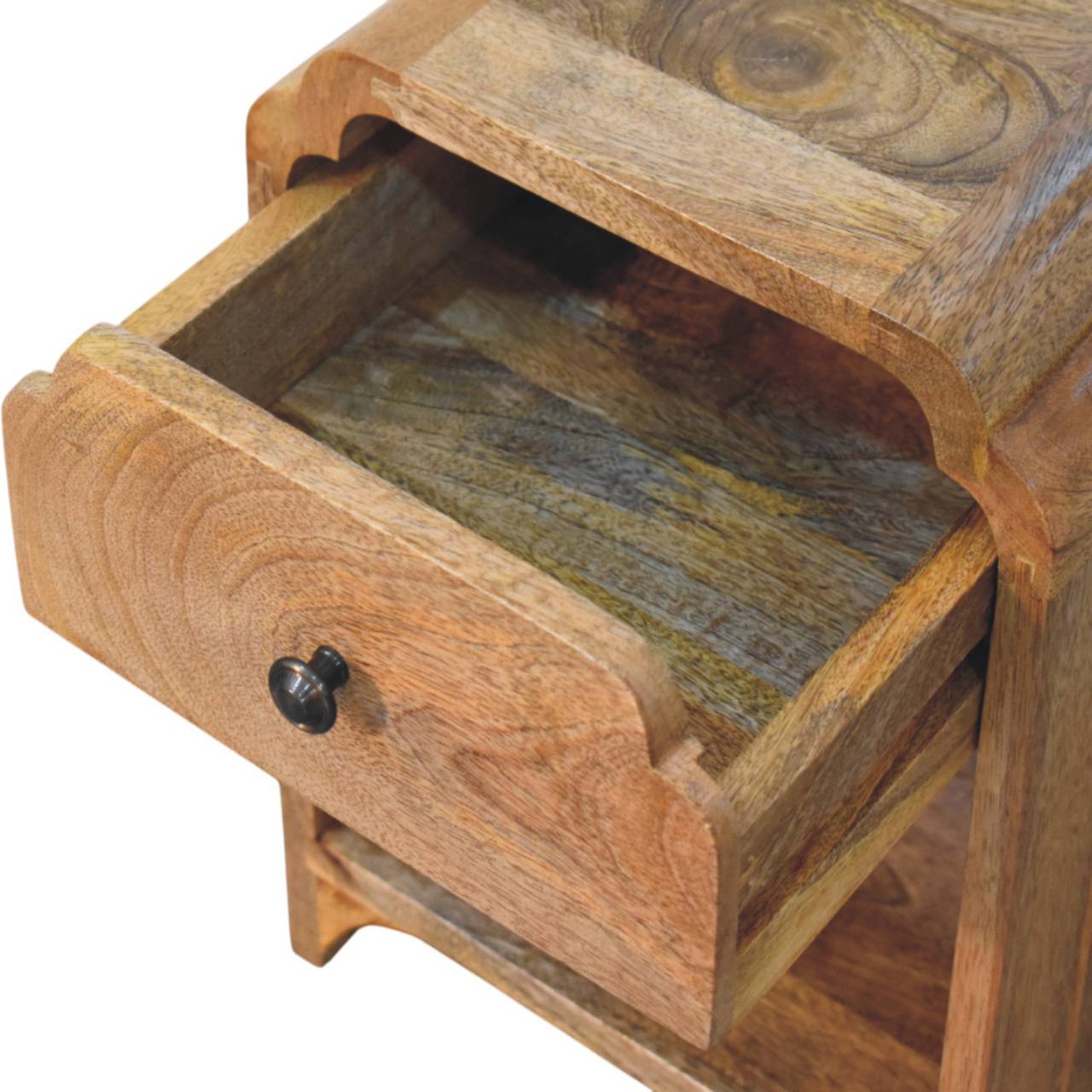 Newton Mini Oak - ish Nightstand with a drawer and open shelf - Home Chairs