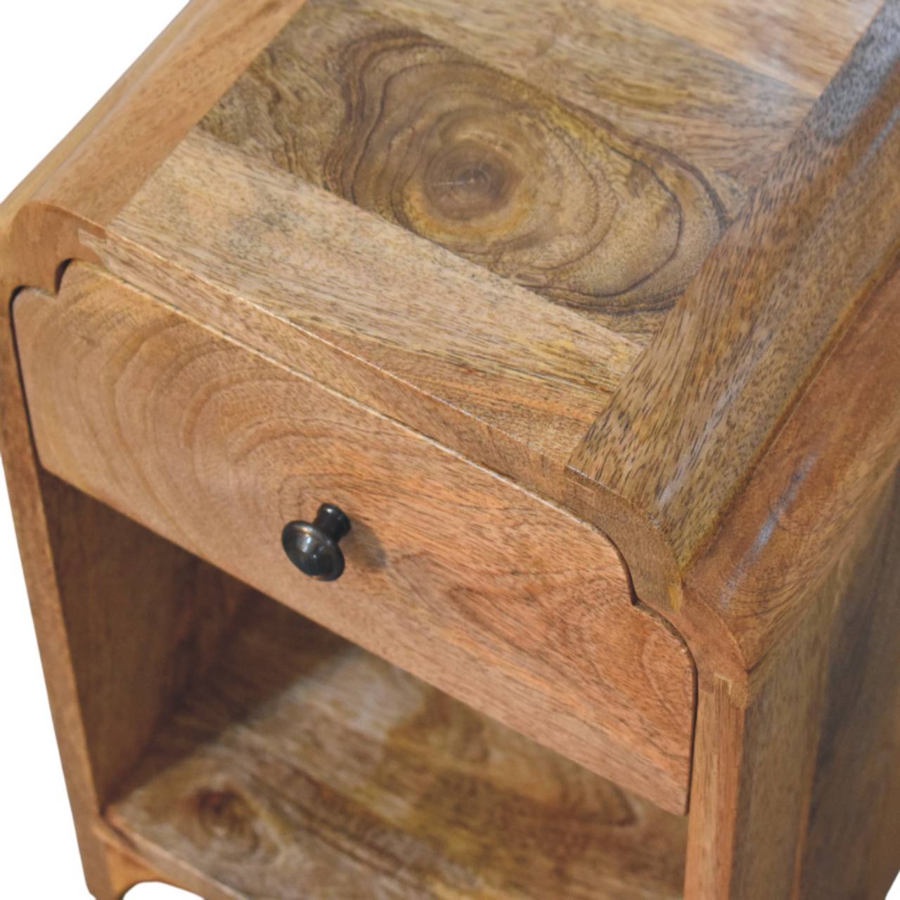 Newton Mini Oak - ish Nightstand with a drawer and open shelf - Home Chairs