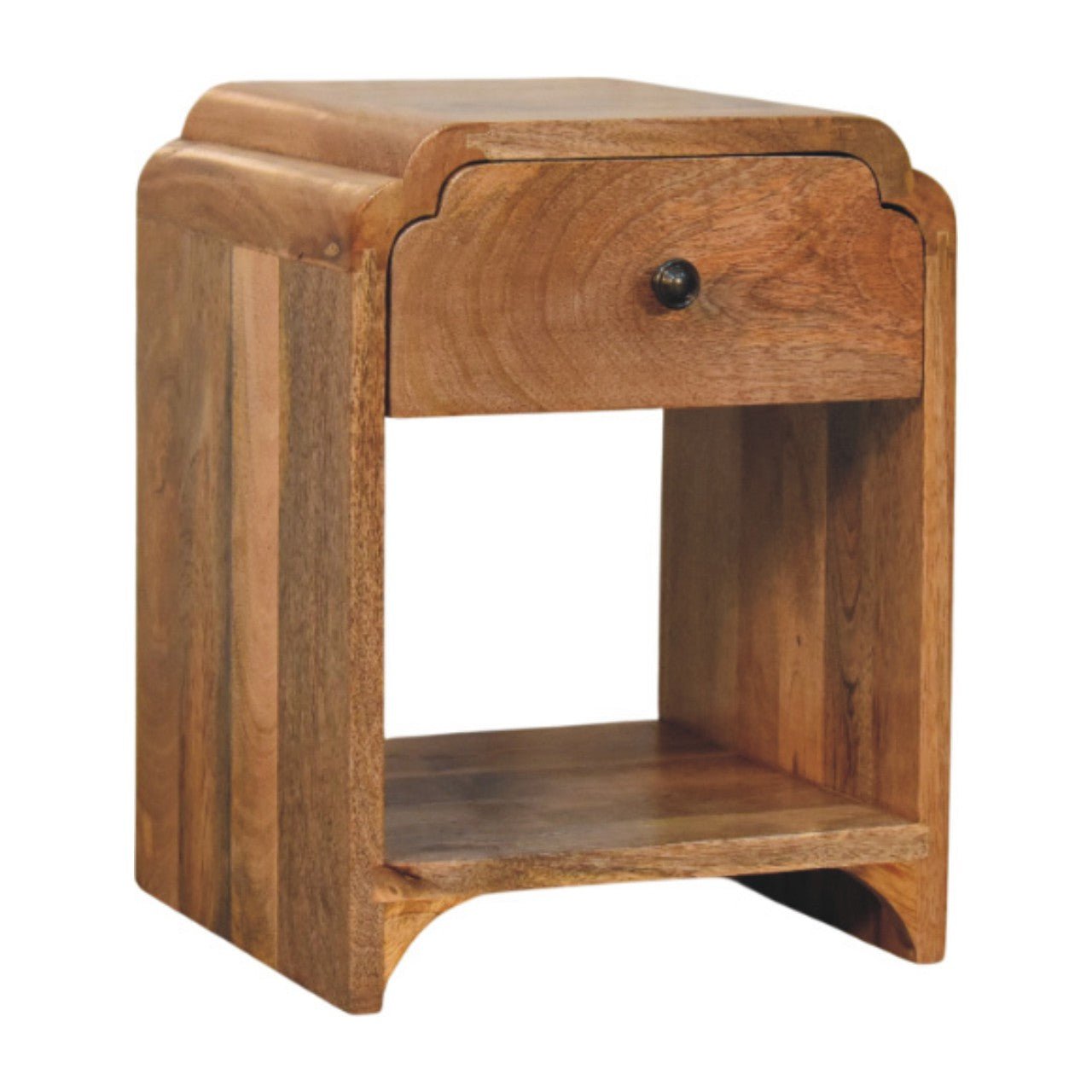 Newton Mini Oak - ish Nightstand with a drawer and open shelf - Home Chairs