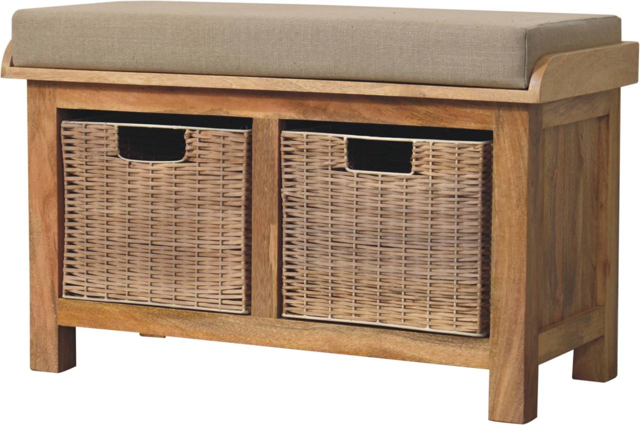 Rattan Basket Linen Bench - Home Chairs