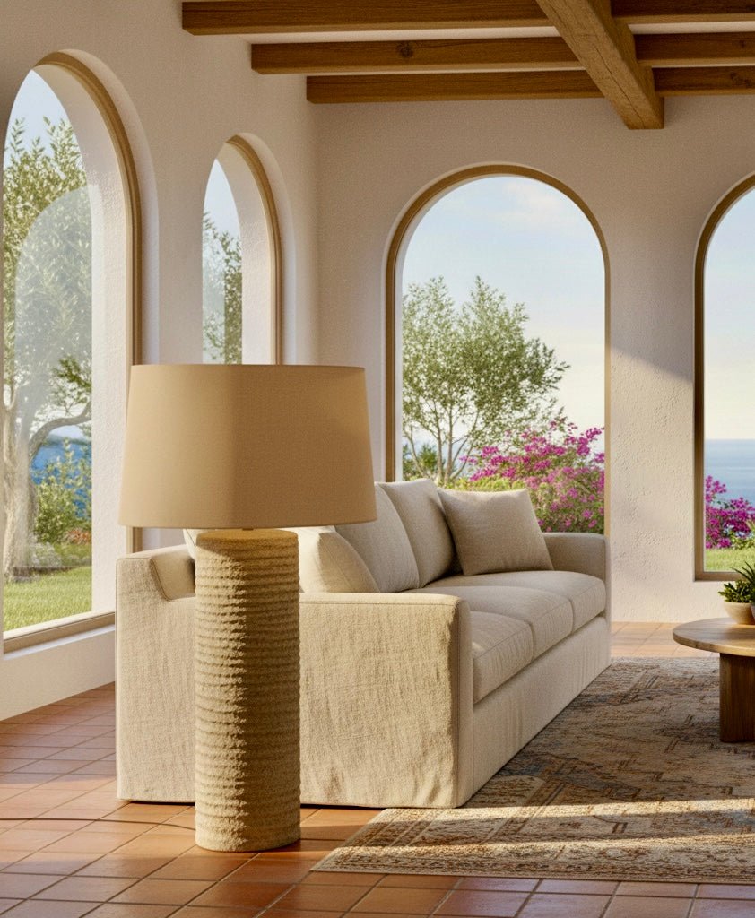 Floor lamp styled in a calm, neutral interior setting