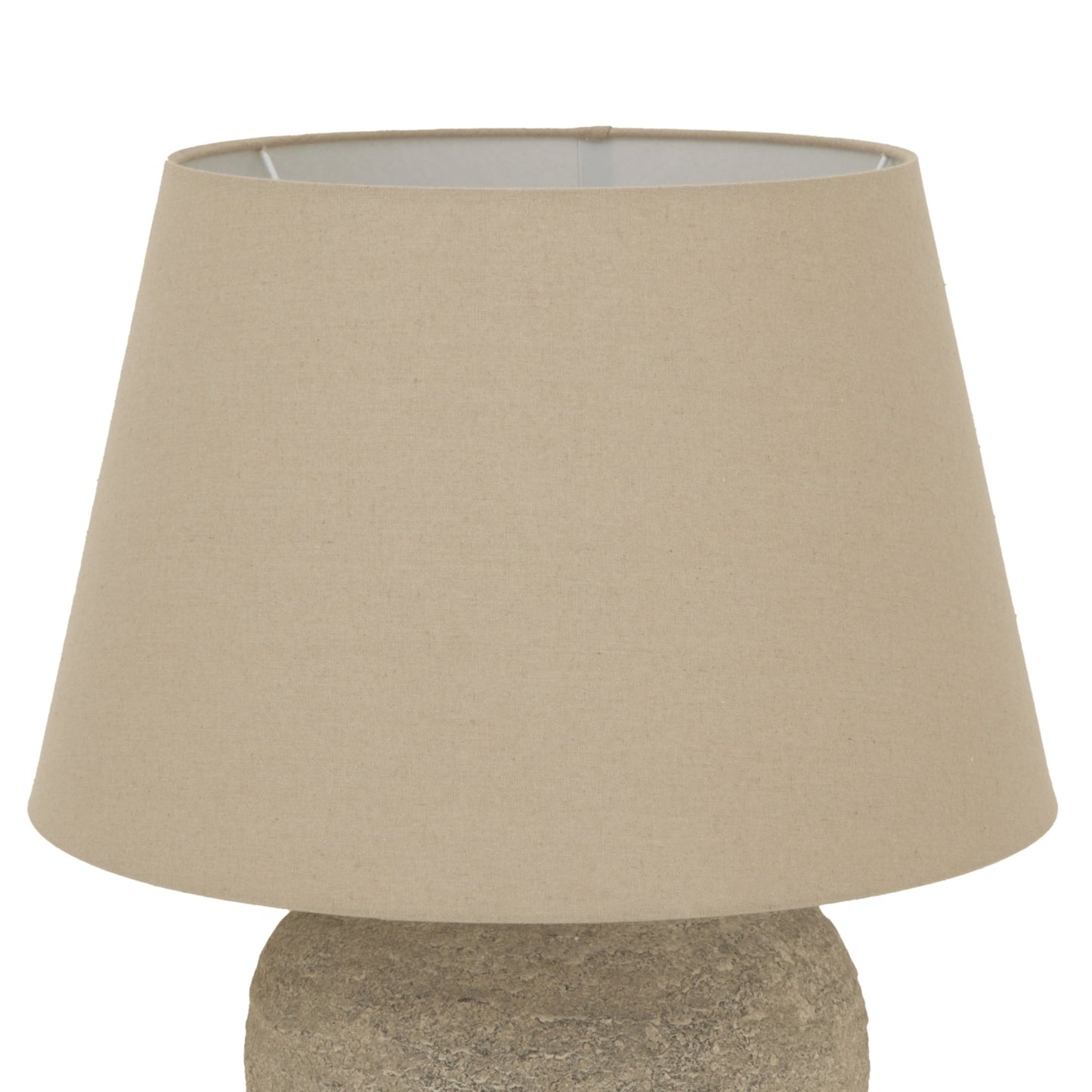 Neutral fabric lampshade with tapered shape, close up