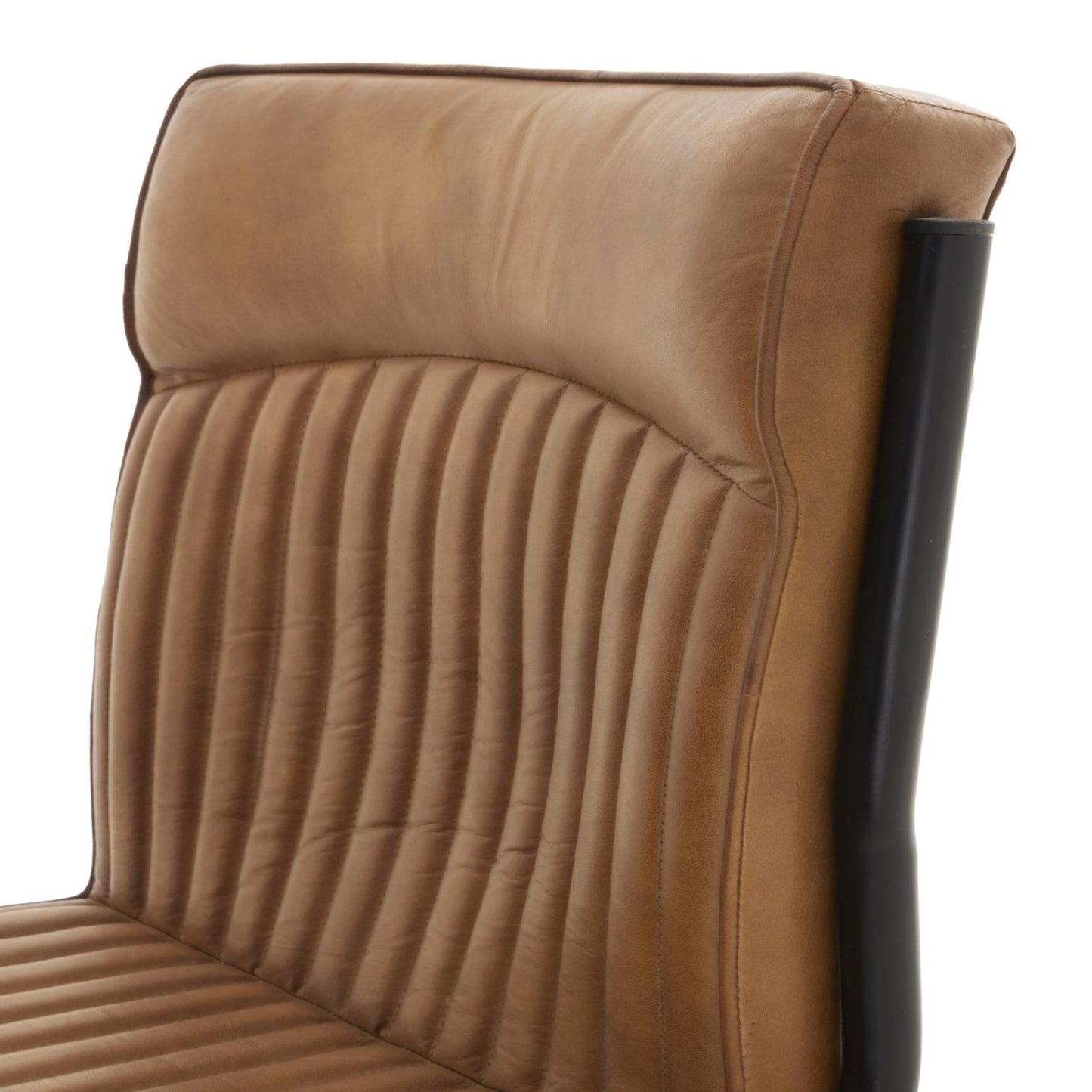 Brown leather upholstery with ribbed stitching, detail
