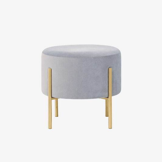 Upholstered stool with cylindrical seat and metal legs