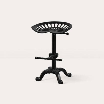 Industrial stool with tractor-style metal seat and adjustable base