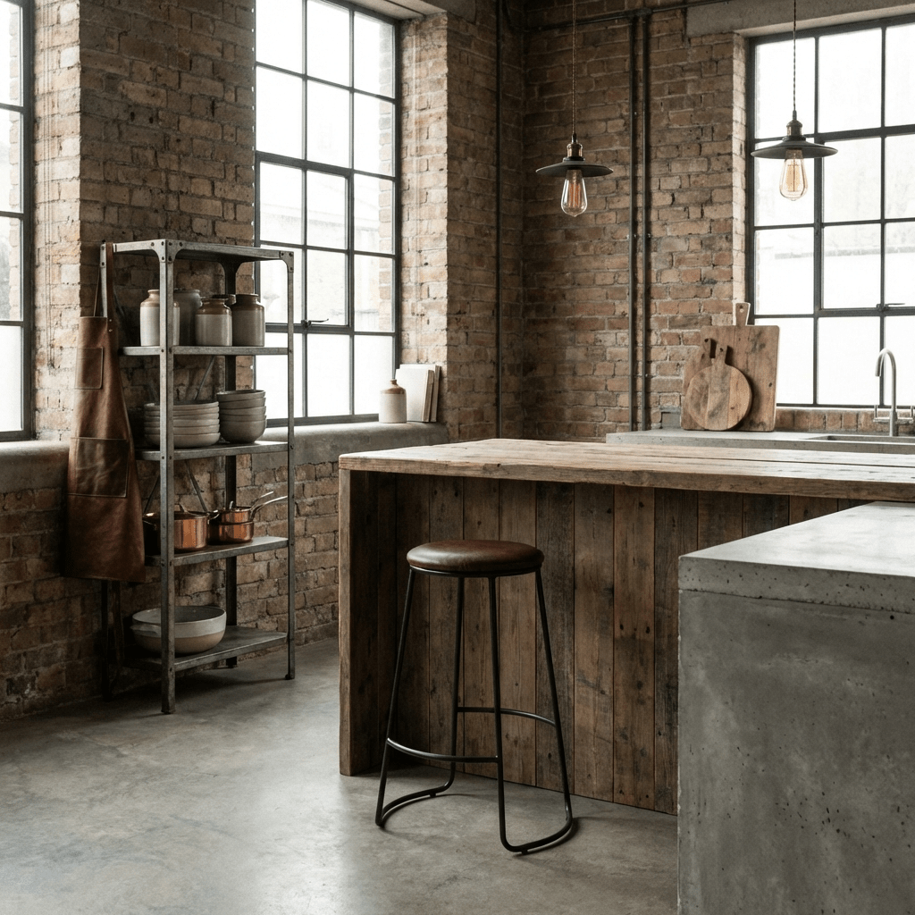 Stool in an industrial styles kitchen setting
