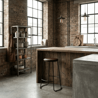Stool in an industrial styles kitchen setting
