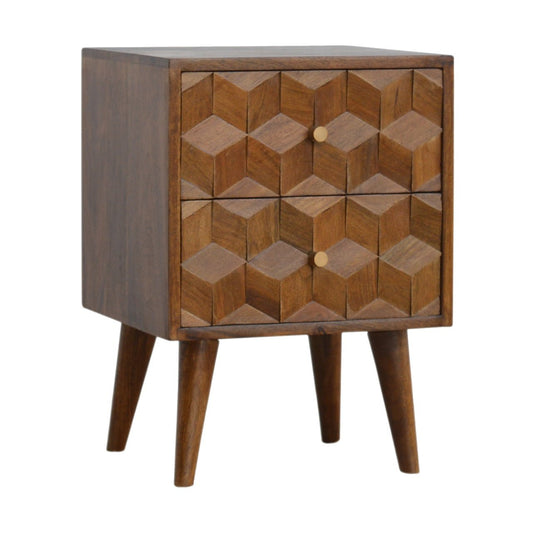 Chestnut Cube Carved Bedside - Home Chairs
