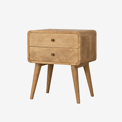 Wooden nightstand with two drawers in an oak finish