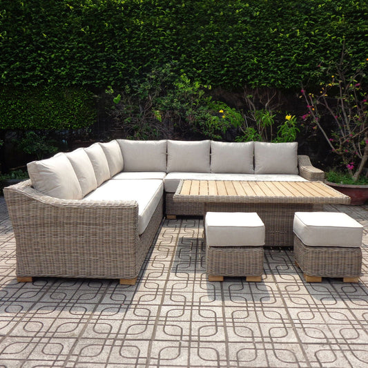 Flora Outdoor Large Corner Set With Riser Table + 2 Stools - Home Chairs