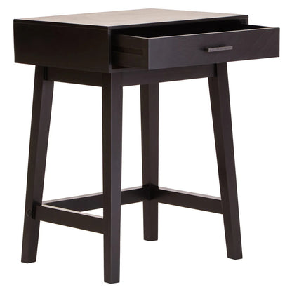 Single drawer bedside table with pine wood frame in black with open drawer