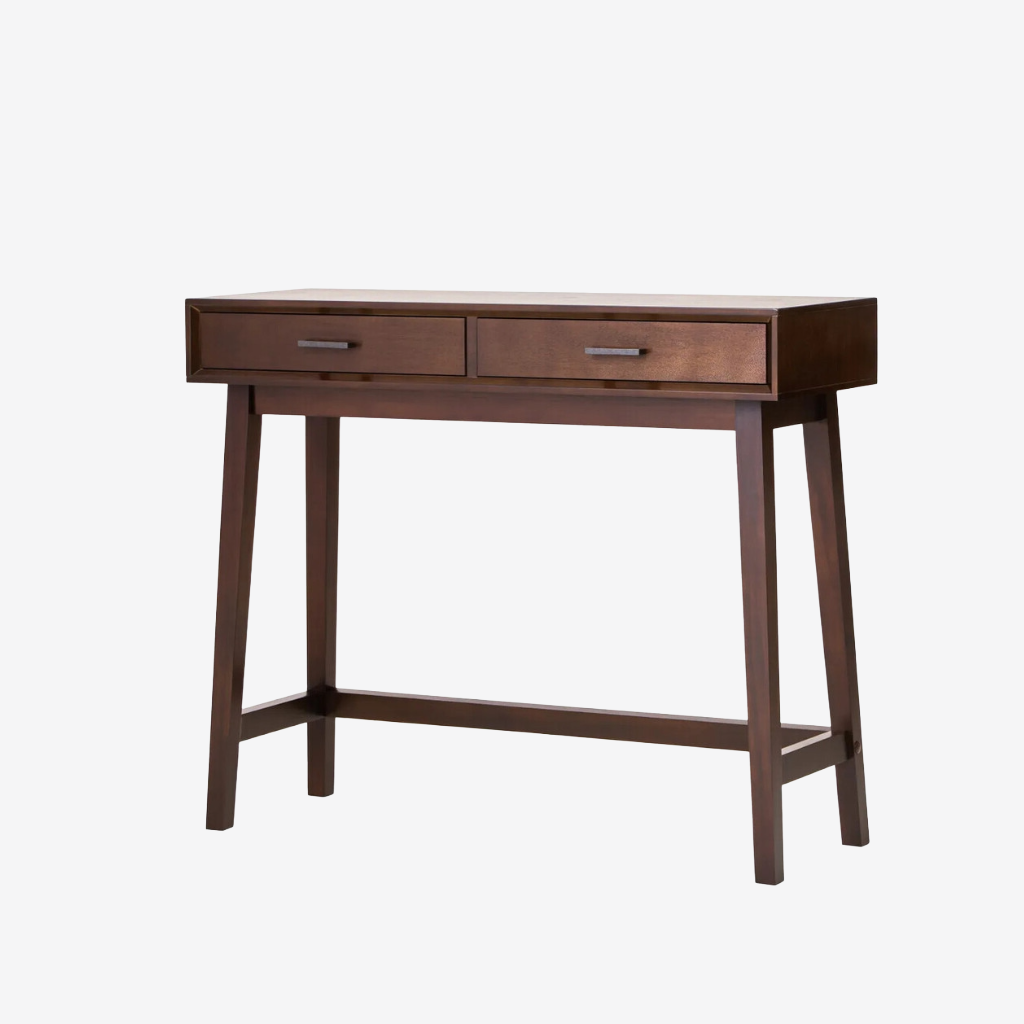 Modern two drawer console table in a walnut finish